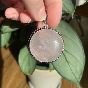 Silver plated rose quartz pendant